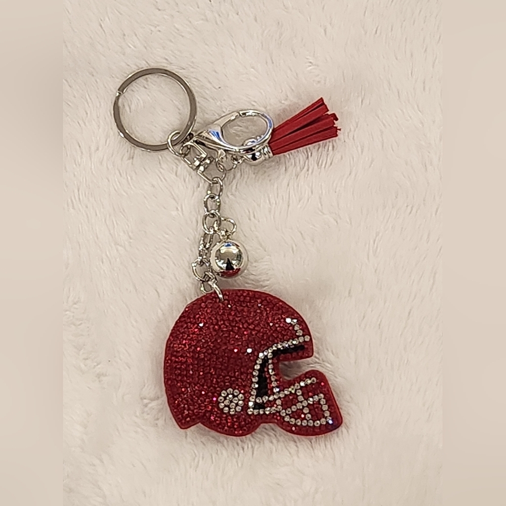 Red Rhinestone Football Helmet Keychain Bag Charm